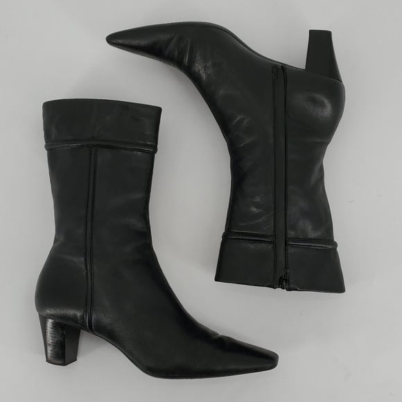 Cole Haan Black Leather Calf Boots Size 10 - Picture 3 of 13